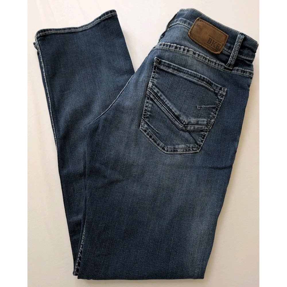 BKE Jake Straight Leg Jeans Men's 32x31 Blue Medium Wash Stretch Thick Stitch